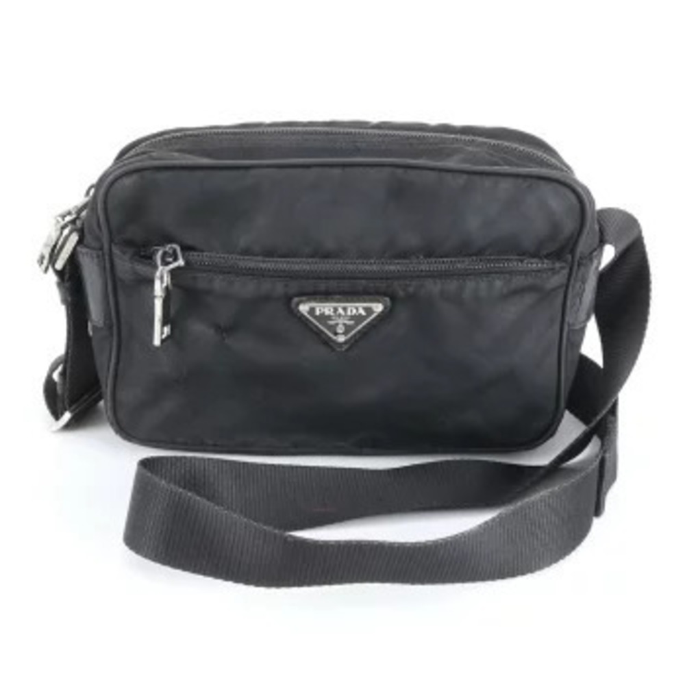 Prada Tessuto Triangle Leather Messenger Crossbody Bag Blue Black